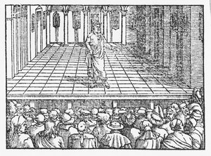 Terence scenen, ca 1563 (träsnitt) av Italian School