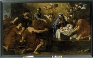 Tillbedjan av herdarna. 1600-talet (olja på duk) av Italian School