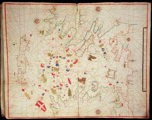 Egeiska havet, från en nautisk atlas, 1646 (bläck på veläng) (se även 330940) av Italian School
