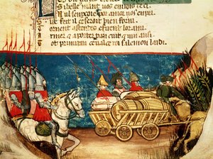 Charlemagnes armé (742-814) och transporten av proviant, från en venetiansk Codex av Italian School