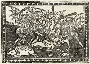 The Bastinading of St. Anthony, från "A Catalogue of a Collection of Engravings, Etchings and Woodcuts", av Richard Fisher, publicerad 1879 av Italian School