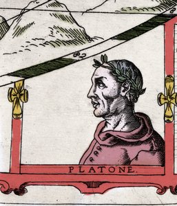 Den grekiske filosofen Platon (428-348 f.Kr.)”” Detalj av Atlas of Urban Mount av Italian School
