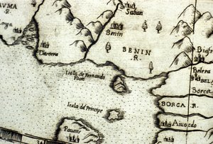 Beninbukten (tidigare Dahomey), en del av Guineabukten, baserad på en karta över Urbano Monte av Italian School
