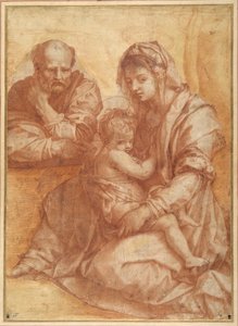 Den heliga familjen vilar, efter Andrea del Sarto (röd krita på vitt papper) av Italian School