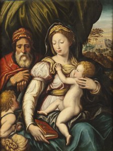 Den heliga familjen med spädbarnet St John av Italian School