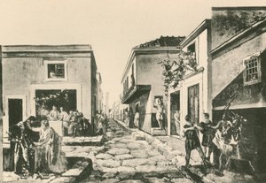 Pensilhusets balkong som den var (gravyr) av Italian School