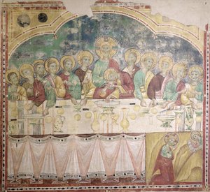 The Last Supper and the Agony in the Garden, c.1300 (fresco transferred to canvas) av Italian School