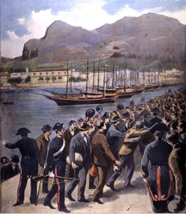 Maffian återvände till Palermo under eskort av Carabinieri efter amnestin 1895. av Italian School