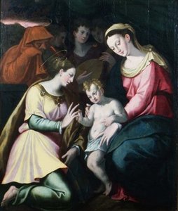 The Mystic Marriage of St. Catherine, c.1600 (panel) av Italian School