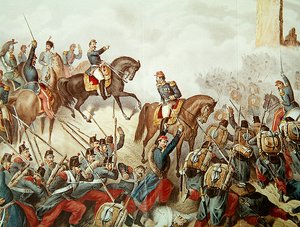 Piemonteserna och fransmännen vid slaget vid San Martino 1859 (färgstick) av Italian School
