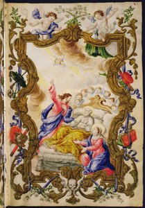 Den kristnas goda död, från en Mariegola från Buona Mortes lekmannagille, ca 1712-14 (bläck på veläng) av Italian School