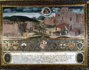 Invånarna i Siena förstörde fästningen som byggdes av Karl V:s spanjorer 1552. av Italian School