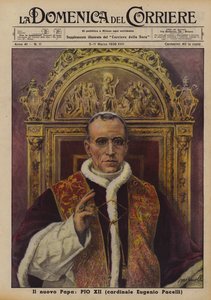 Den nye påven, Pius XII (kardinal Eugenio Pacelli) (färglitografi) av Italian School