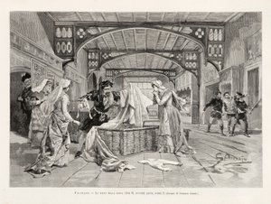 Scenen för korgen (akt II, del två, scen I) av Giuseppe Verdis opera Falstaff, från L