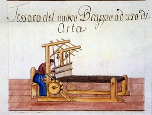 Vävning av ull. 1807. Milanos statsarkiv av Italian School