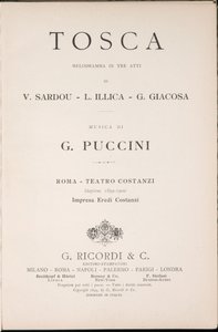 Titelsida, Libretto della Tosca, av Giacomo Puccini, Ricordi Edition, Italien av Italian School