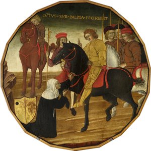 Trajanus och änkan (tempera med guld och silver på panelen) av Italian School
