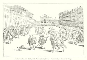 En karusell på 1500-talet, på Plaza de Santa Croce, faksimil av en gravyr från tiden (gravyr) av Italian School