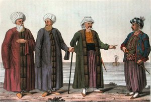 Uniformer från den osmanska flottan, graverade av V. Raineri (akvatint) av Italian School