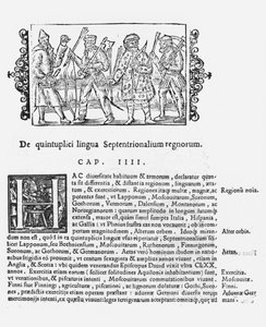 Olika språk, illustration från History of the Northern Nations av Olaus Magnus (1490-1558), publicerad i Rom, 1555 av Italian School
