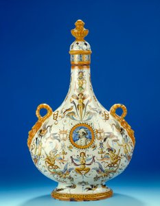 Vas i form av en kalebass i majolika (majolika) tillverkad i fajansfabrikerna Fontana i Urbino i Italien 1570-1580 Paris, Musee du Petro Palais av Italian School