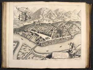 Vy över Aosta, Piemonte, Italien av Italian School