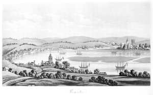 Utsikt över Rochester 1669, från Travels of Cosimo III (1642-1723) storhertig av Toscana, genom England under Karl II:s regeringstid, engelsk översättning, publicerad 1821 av Italian School
