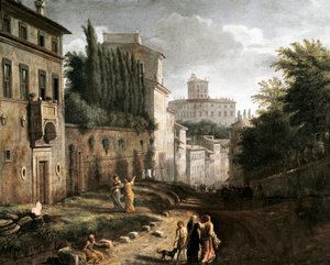Utsikt över San Bonaventura-gatan i Palatine-kullen i Rom (målning av Italian School