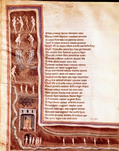 Utsikt över underjorden, karaktärer och monster, vandrande själar i underjordens cirklar, illustration till Furious Hercules av Seneque (Miniature av Italian School
