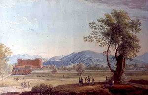 Utsikt över villan och parken (akvarell på papper) av Italian School