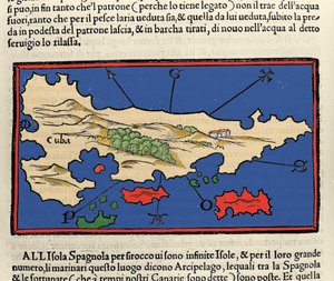 Utsikt över ön Kuba. Isolario (karta över öar) av Benedetto Bordone. Venedig 1547 av Italian School