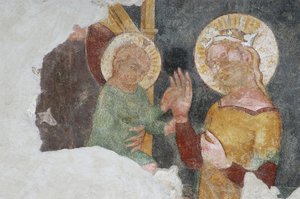 Jungfru Maria och barn (fresk) av Italian School
