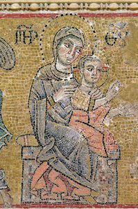 Jungfru och barn, Cosmati (mosaik) av Italian School