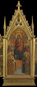 Virgin and Child Enthroned with Eight Saints (mittpanelen), ca 1330-70 (tempera på panelen) av Italian School