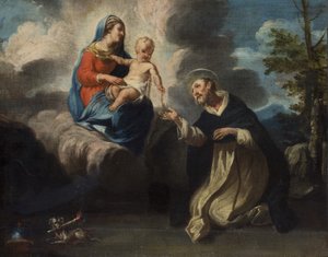 Jungfru med barn och Sankt Dominikus (olja på duk) av Italian School