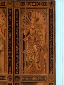 Detalj av en av dörrarna vid Sala degli Angelo, Palazzo Ducale, Urbino (trä)