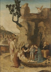 Tillbedjan av herdarna, ca. 1500 (olja på trä) av Italian School