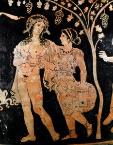 Detalj av en vas från Ruvo i Puglia (Puglia) föreställer ett par unga gifta par. De håller en kopp vin i sina händer. 4:e århundradet f.Kr. Museo Archeologico Nazionale Neapel av Italic
