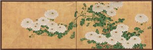 Krysantemum, Edo-period (bläck, färg & guld på papper)