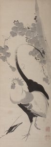 Rooster and Grapevine, Hanging Scroll, Edo Period (bläck på papper) av Ito attr. to Jakuchu