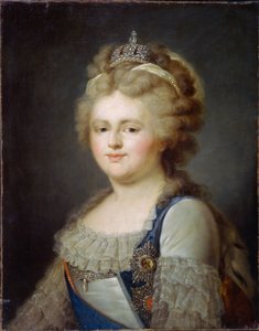 Porträtt av kejsarinnan Marie Fiodorovna (född Sophie Dorothee de Württemberg Montbeliard) (1759-1828)(Porträtt av kejsarinnan Maria Feodorovna). Målning av Ivan Afanasievich Pustynin (1769- efter 1812), olja på duk, efter 1796. Rysk konst av Ivan Afanasievich Pustynin