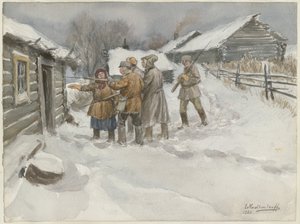Före sökning och beslag från serien av akvareller ryska revolutionen, 1920 av Ivan Alexeyevich Vladimirov