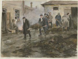 Borgerlighet som städar stallet från serien av akvareller ryska revolutionen, 1920 av Ivan Alexeyevich Vladimirov