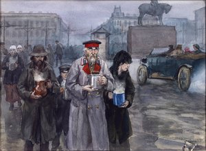 Hungriga år i Petrograd. Tillbaka från ett gemensamt soppkök av Vladimirov, Ivan Alexeyevich (1869-1947). Akvarell, Gouache på papper av Ivan Alexeyevich Vladimirov
