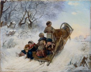 Barn på en hästdragen släde, 1870 av Ivan Andreyevich Pelevin