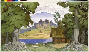Dekor för operan ""Askolds grav"" av Alexei Vertovski (1799-1862). Verk av Ivan Yakovlevich Bilibin (Bilibin) (1876-1942), akvarell på papper av Ivan Yakovlevich Bilibin