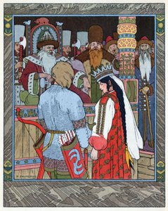 Tsarevitch Ivan, eldfågeln och den grå vargen, ca 1899 (litografi) av Ivan Yakovlevich Bilibin