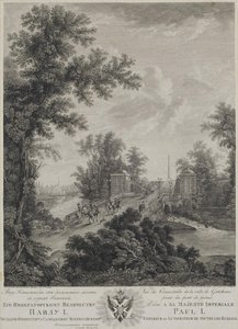 Utsikt över Connetable Square från stenbron i Gatchina, 1800 av Ivan Dmitryevich Telegin