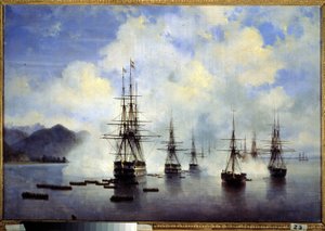 Landningen av general Nikolai Nikolaievitch Raievsky, i Subashi (Ukraina), i juli Avsnitt av erövringen av Kaukasus. Målning av Ivan Konstantinovich Aivazovsky (Ivan Konstantin av Ivan Konstantinovich Aivazovsky