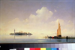 Den venetianska lagunen, utsikt över ön San Giorgio Maggiore (Saint-Georges-Majeur, Saint Georges Major) (Den venetianska lagunen, utsikt över San Giorgio Maggiore). Målning av Ivan Konstantinovich Aivazovsky (Ivan Konstantinovitch Aivazovsky av Ivan Konstantinovich Aivazovsky